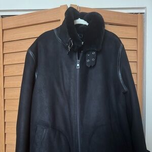 Wolfie Furs Sheepskin Shearling Bomber Jacket size L, Black